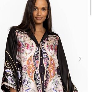 Johnny Was Floral Black and Cream blouse button down silk